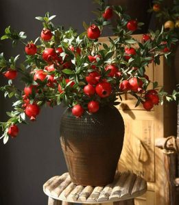 red fruit in vase on stool