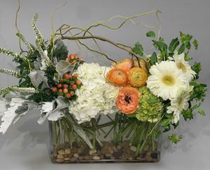 flowers in glass box