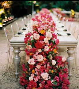 wedding table with rose train